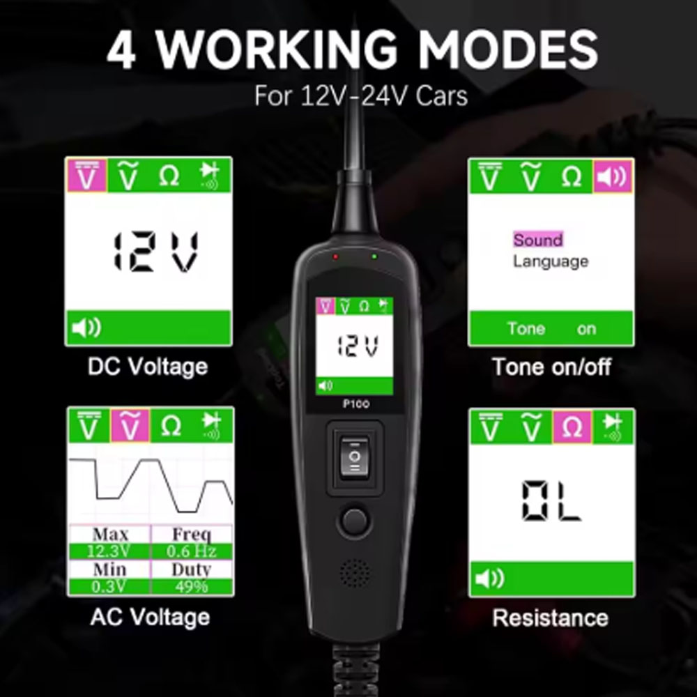 Power Tools English - สำหรับ TopDiag P100 2M เครื่องทดสอบวงจรไฟฟ้ารถยนต์ ชุดโพรบสแกนพลังงานยานยนต์