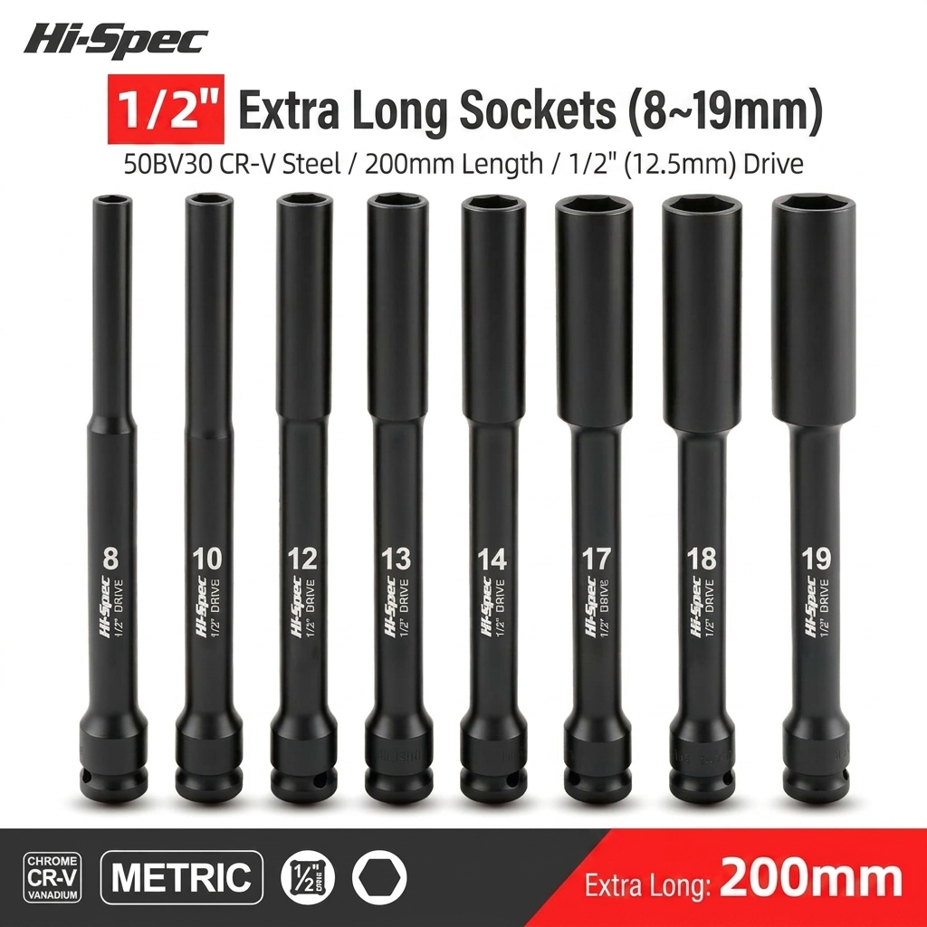 Power Tools Pneumatic - ประแจบล็อกลมแบบยาวพิเศษ ขนาด 1/2 นิ้ว 200 มม.