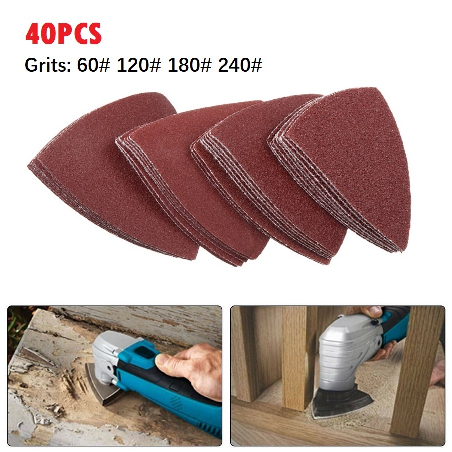 Oscillating Multi Tool - 40pcs 80mm อลูมิเนียมออกไซด์สามเหลี่ยมกระดาษทรายแผ่นขัด 60 120 180